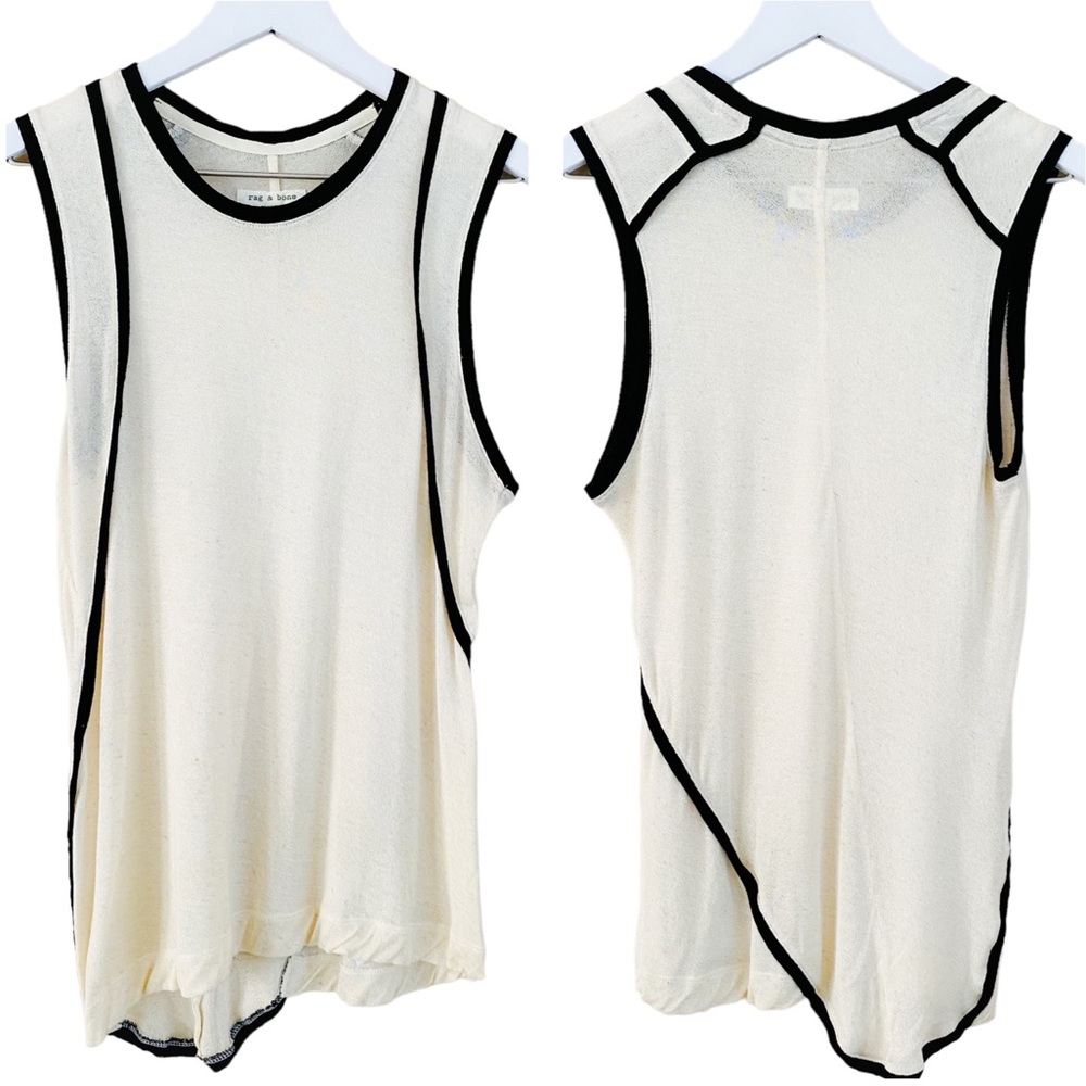 Rag & Bone Cream & Black Linen Blend Lightweight Semi-Sheer Tank Blouse Size XS